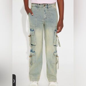 Fashion Nova Kids Light Blue Cargo Jeans